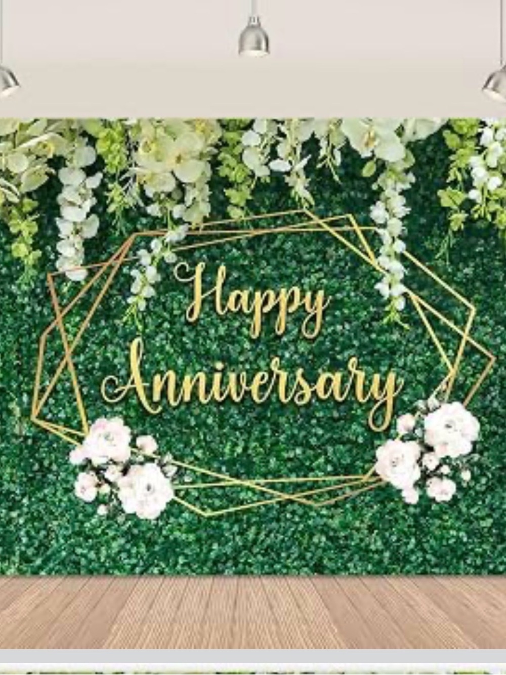 NWOT Green Leaves Wall Happy Anniversary Backdrop Banner Roughly 8×6Ft(7.83x5.83